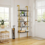 5-Tier Ladder Shelf Wall Mount, Wall Bookcase with 5 Open Shelves for Living Room Bedroom, Narrow Ladder Shelf for Small Spaces, Sturdy Metal Frame Bookshelf for Home Office and Collectors