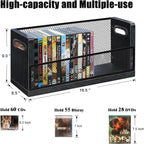 PUTNATRURE DVD CD Storage Rack 3 Pack, Holds 84 DVDs Total, Stackable DVD Tower with Magnetic Opening Door for Easy Access, Black Desktop Organizer for Blu ray, Video Game Cases, VHS Tapes