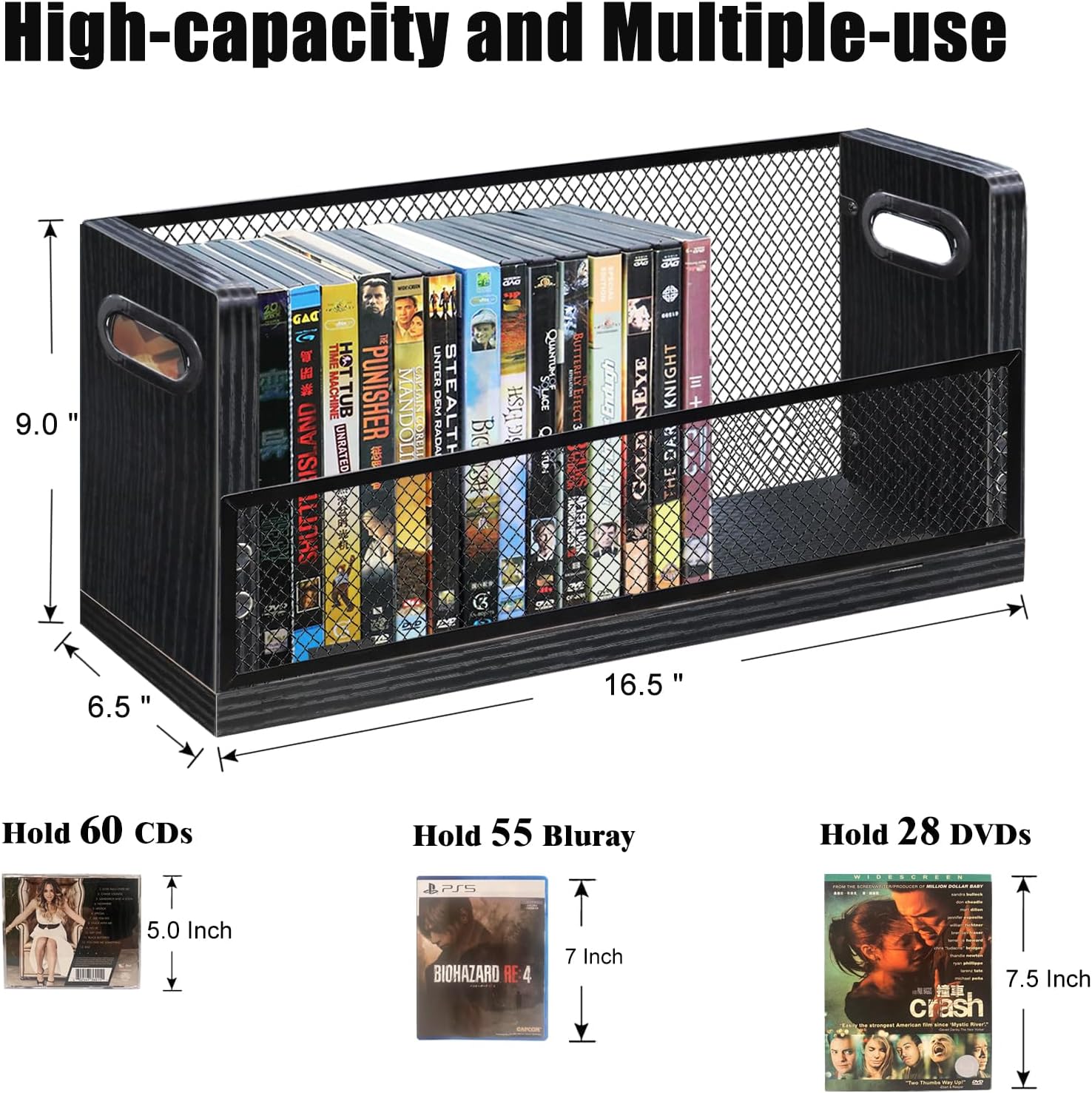 PUTNATRURE DVD CD Storage Rack 3 Pack, Holds 84 DVDs Total, Stackable DVD Tower with Magnetic Opening Door for Easy Access, Black Desktop Organizer for Blu ray, Video Game Cases, VHS Tapes