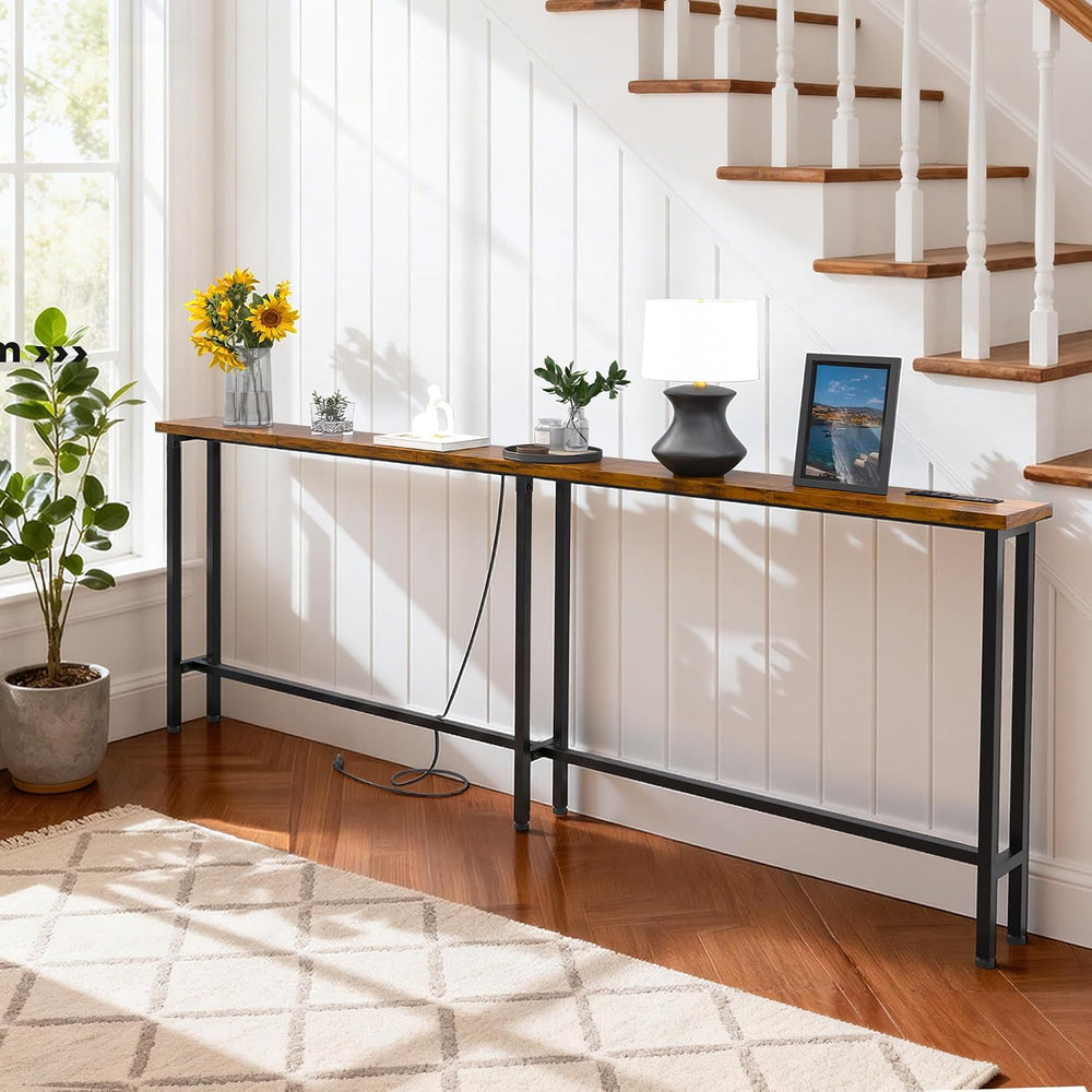 GRLEAF 63" Narrow Console Sofa Table with Built-in Power Strip (2 AC Out...
