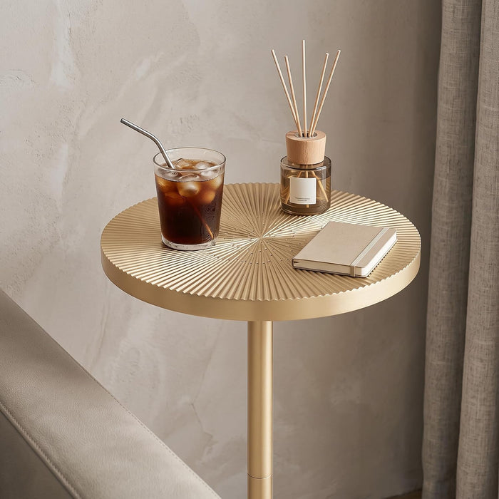 COVLON Drink Table Set of 2, Small Round Pedestal Side Table with Carved Top for Living Room, Bedroom, Small Space, Corners and Office, Gold and Black