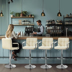 Yaheetech Bart Stools Set of 4, PU Leather Adjustable Barstools with Armrest, Counter Height Stool Chairs with Thickened Seat Cushion for Kitchen Island, Beige