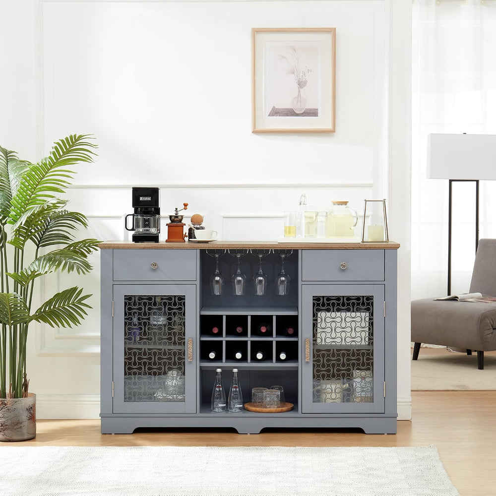 Modern Farmhouse Buffet Cabinet, Sideboard with 2 Drawers and Elegant Glass D...