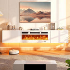 MXV 70'' Floating TV Stand, Modern Media Entertainment Center with 36" Electric Fireplace, TV Console Cabinet Wall Mounted, Adjustable 12-Color LED Lights, for Living Room, White + White