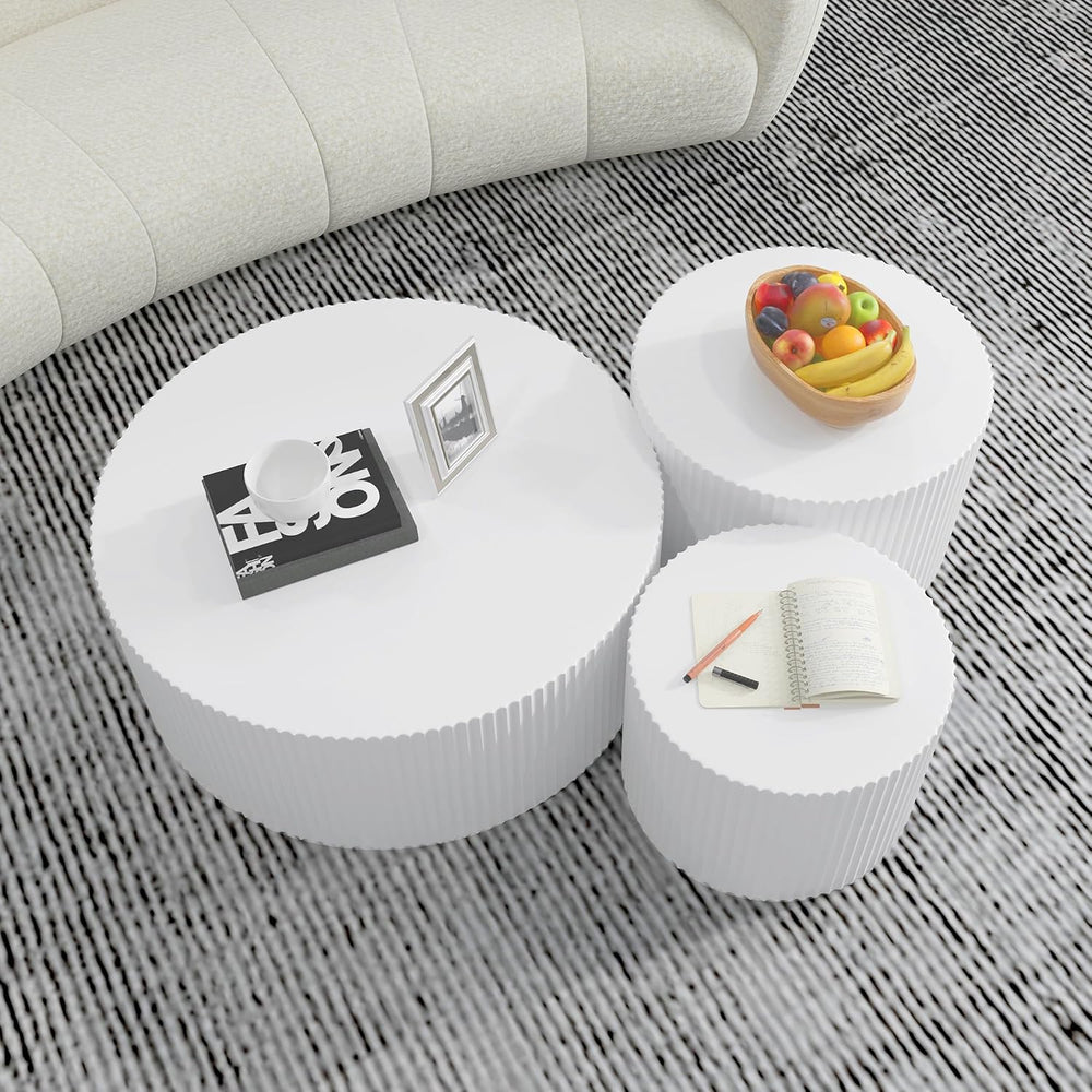 JUSTONE White Round Coffee Table Set Side Table End Table for Living Room, Dr...