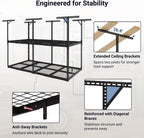 FLEXIMOUNTS 4x8 2-Tier Overhead Garage Storage Rack – Adjustable Heavy Duty Metal Garage Ceiling Storage Racks, 1000 lbs Capacity – Garages Organization System for 9–15 ft Tall Garages, Black