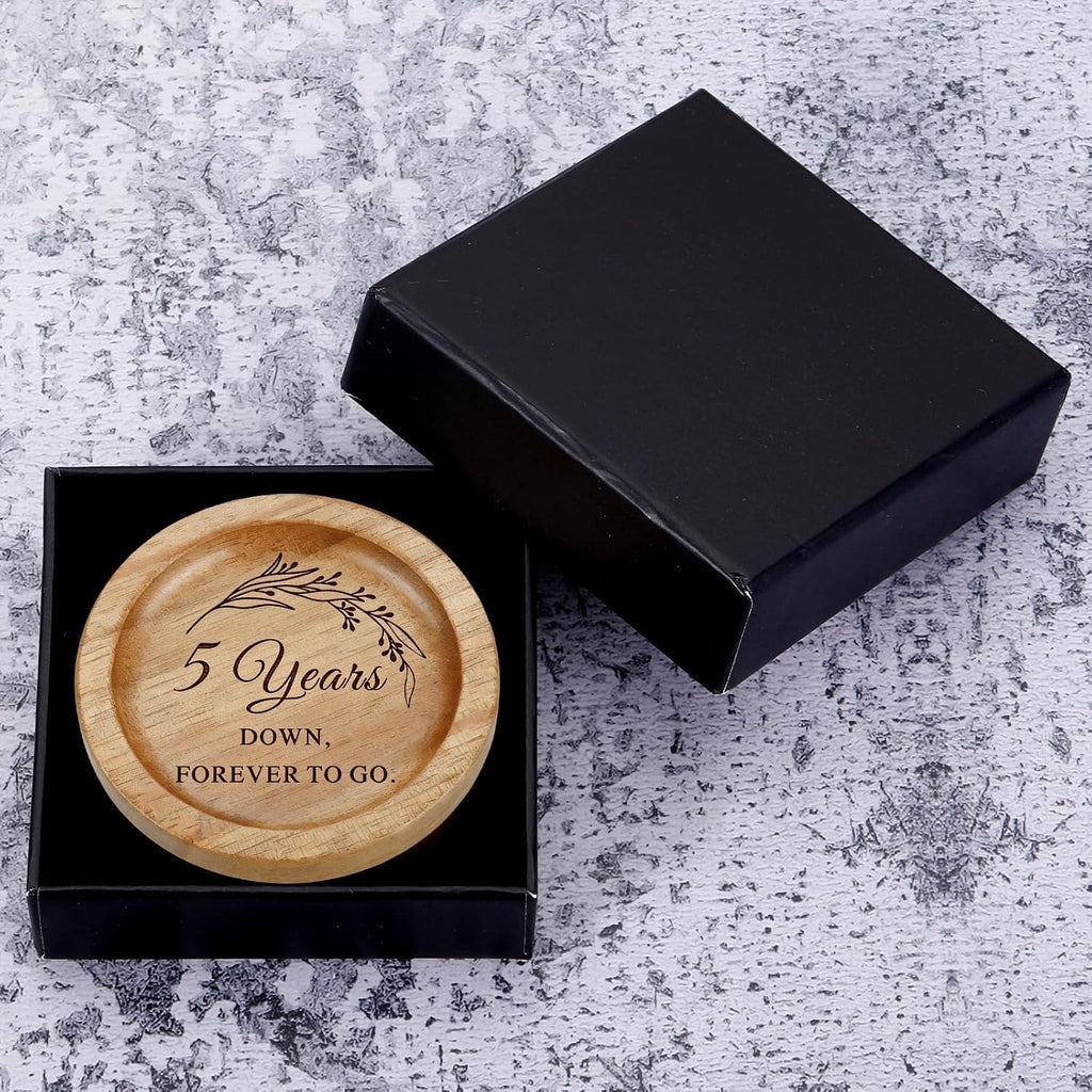 5 Year Anniversary Wood Gifts for Him Her, 5th Anniversary Ring Holder | Wood Wedding Anniversary Decor Ring Dish Jewelry Tray for Him Her Husband Wife Boyfriend Girlfriend Couple Birthday Christmas