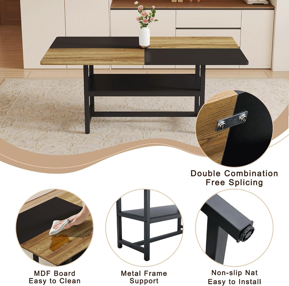 71"Modern Dining Table Set for 6 - Wood Kitchen Table with Storage Shelf...