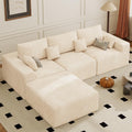 113" Modular Sectional Sofa, Convertible L-Shaped Cloud Couches for Living Room with Ottoman, 4 Seater Corduroy Boneless Couch Sofa Set, No Assembly Required, Beige 1 PCS
