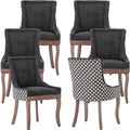 Dining Chairs Set of 6, Kitchen & Dining Room Chairs, Fabric Upholstered Dinning Chairs, Sillas De Comedor, Nailhead Trim, Wood Legs (Black, Pattern, 6 Pcs)