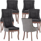 Dining Chairs Set of 6, Kitchen & Dining Room Chairs, Fabric Upholstered Dinning Chairs, Sillas De Comedor, Nailhead Trim, Wood Legs (Black, Pattern, 6 Pcs)