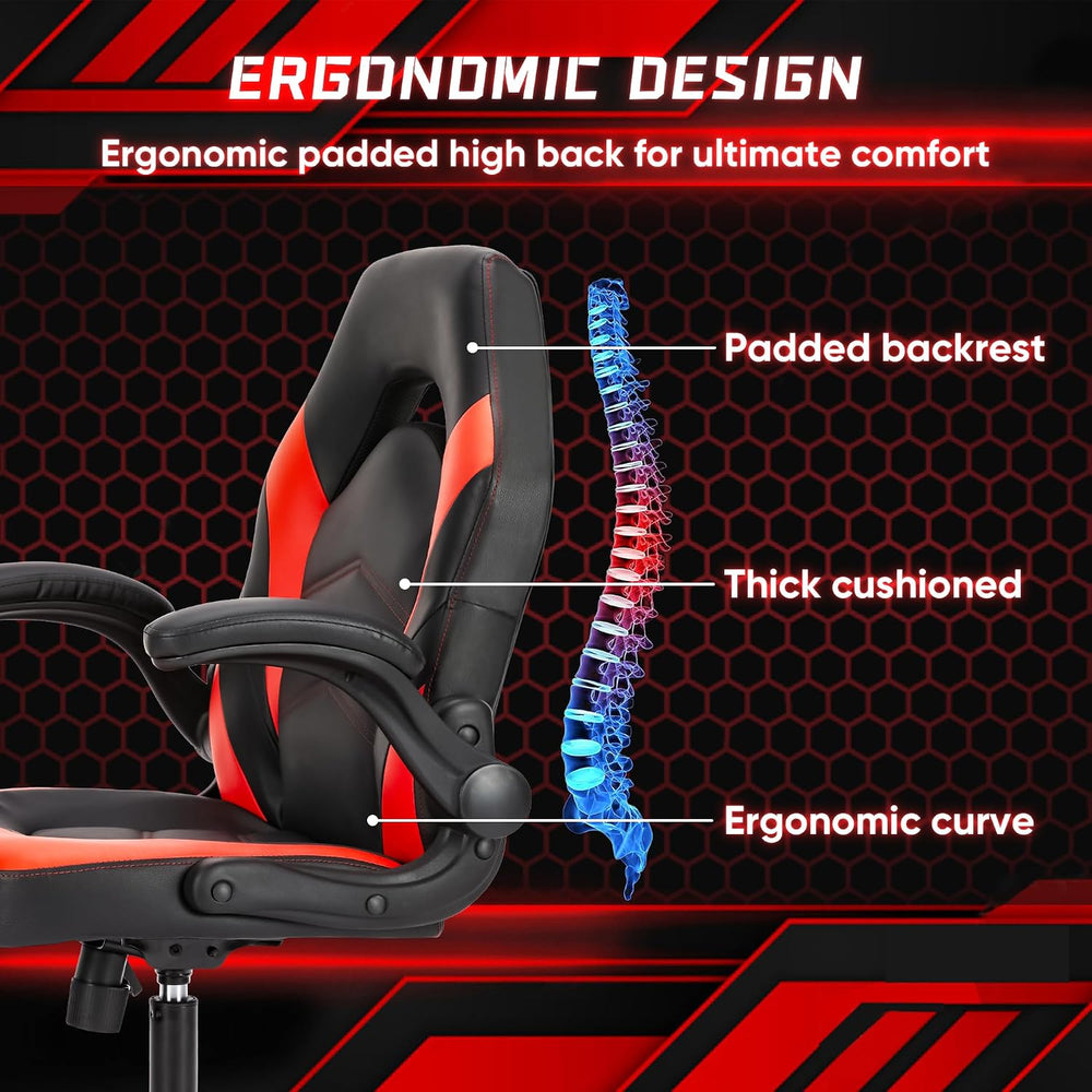 OLIXIS Computer Gaming Chair, Lumbar Support, Video Game | PU Leather, Flip-u...