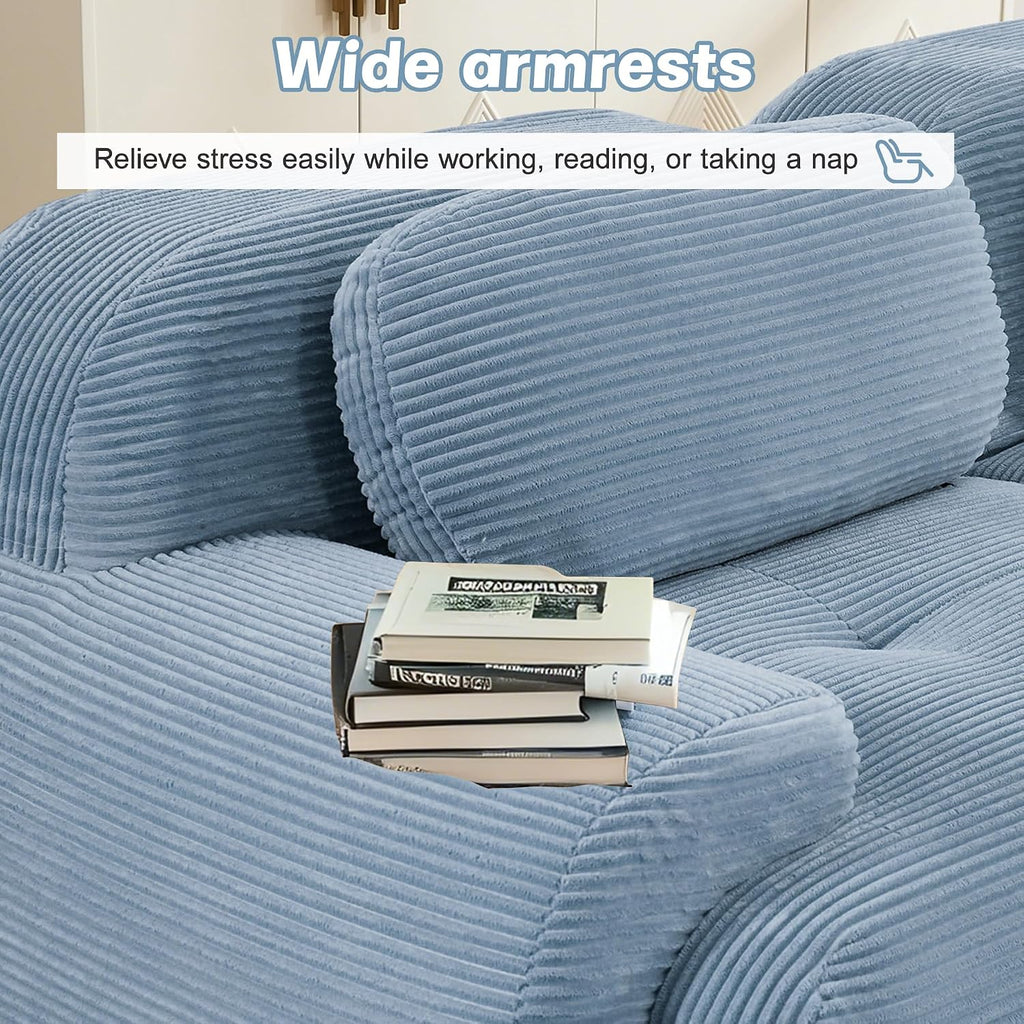 81" Loveseat Sofa, Comfy Deep Seat, No Assembly, Sofa in a Box, Modern Small Couch with Plush Corduroy Fabric for Living Room, Bedroom, Apartment, Home Office, Blue