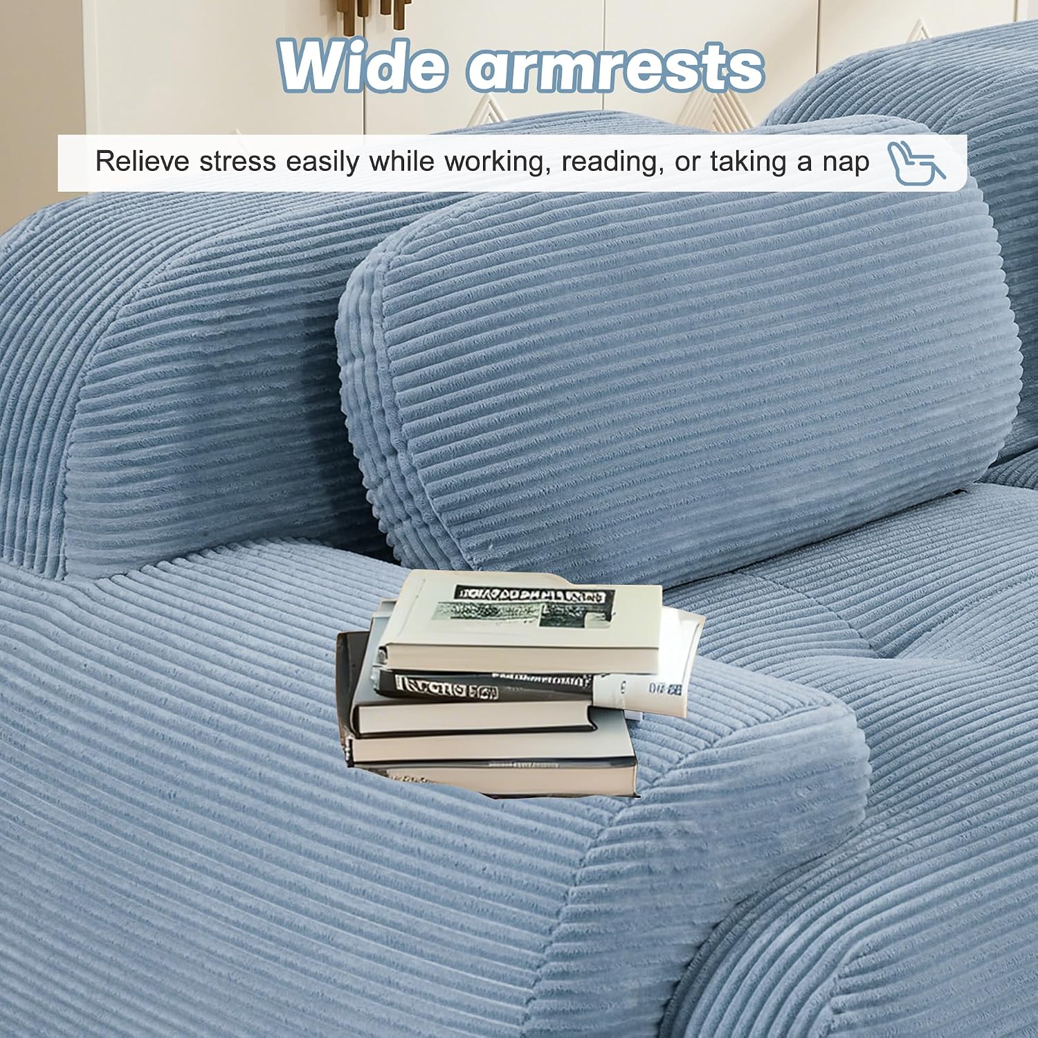 81" Loveseat Sofa, Comfy Deep Seat, No Assembly, Sofa in a Box, Modern Small Couch with Plush Corduroy Fabric for Living Room, Bedroom, Apartment, Home Office, Blue