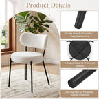 VECELO Dining Chairs Set of 4, Modern Mid Century Upholstered Kitchen Chairs with Curved Backrest and Black Metal Legs, for Kitchen, Dining Room, Living Room, White
