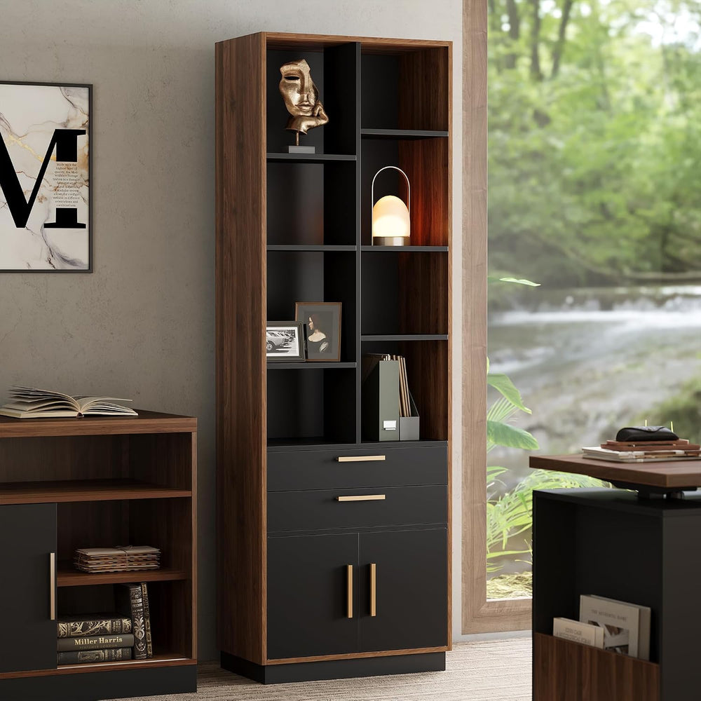 ModernMate 73.3" Bookcase with 2 Drawers and Doors, 8 Storage Cubes