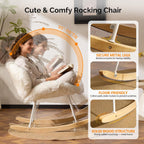 VINGLI 25.6" Extra Wide Criss Cross Nursery Rocking Chair,Cute Curved 115° Reclining Armless Glider,Plush Small Rocker w/Pillow & Solid Wood for Indoor,Bedroom, Living Room,Fluffy Fleece,White