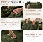 Antetek Modular Couch Bed, Convertible Folding Plush Corduroy Comfy Floor Compression Loveseat Sleeper Sofa Couch, King Size Bed for Guest Room Living Room Bedroom, No Assembly Required, Green