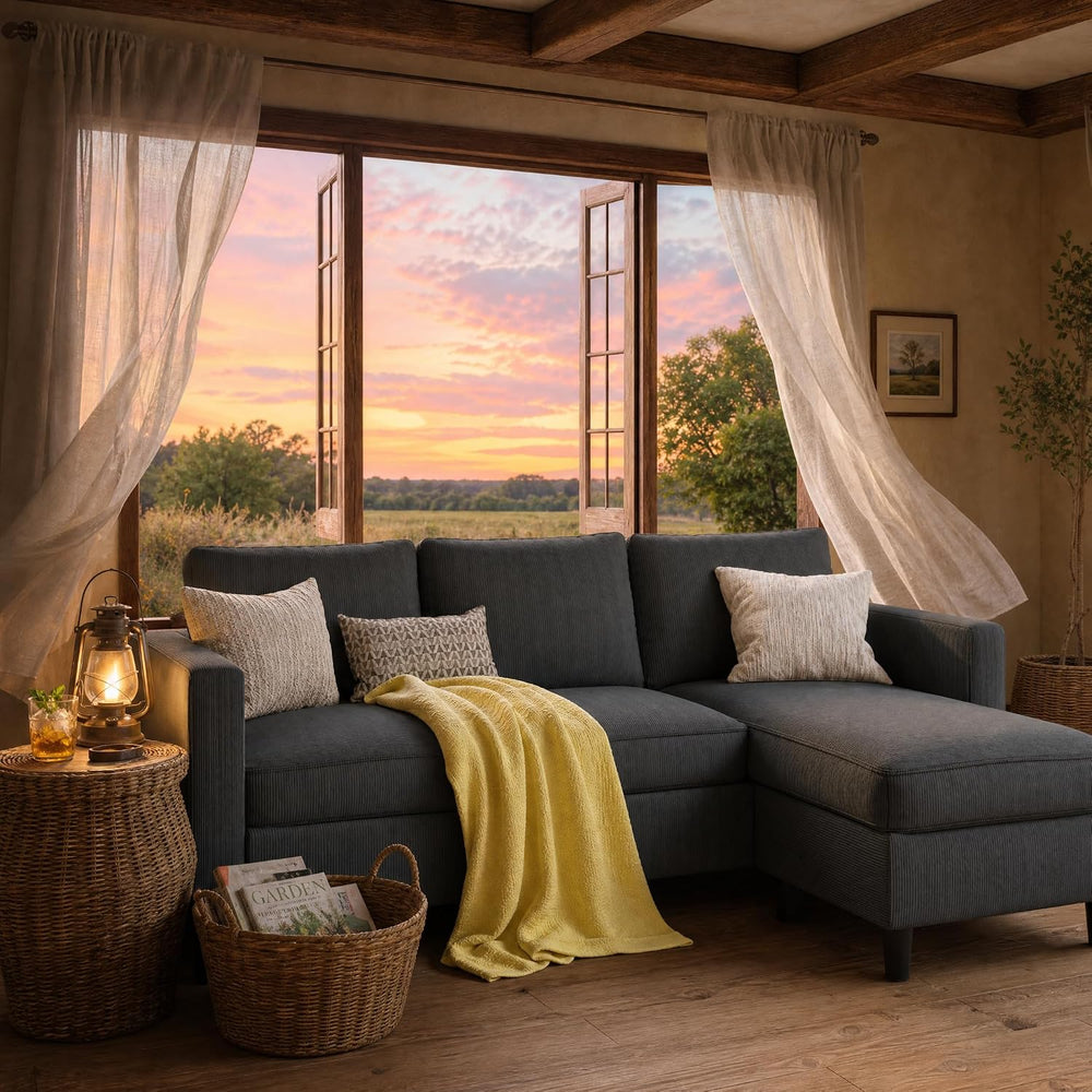 SUNLEI L-Shaped Sectional Couch, Modern Grey Reversible Sectional Sofa with R...