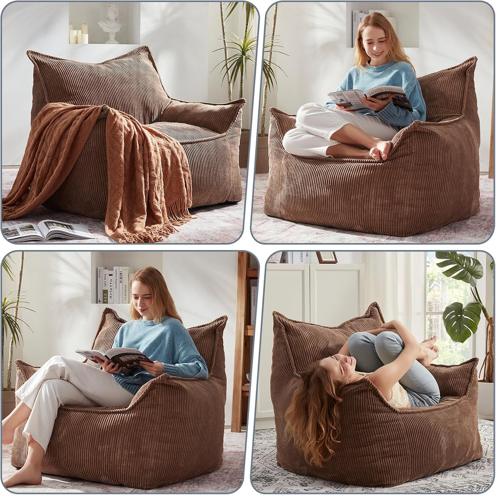 EBENCHICO Giant Bean Bag Chair for Adults, Corduroy Large Bean Bag Chairs for Teens with Armrests, Comfy Adult BeanBag Chair Sofa Couch with Filler Included for Bedroom Living Room