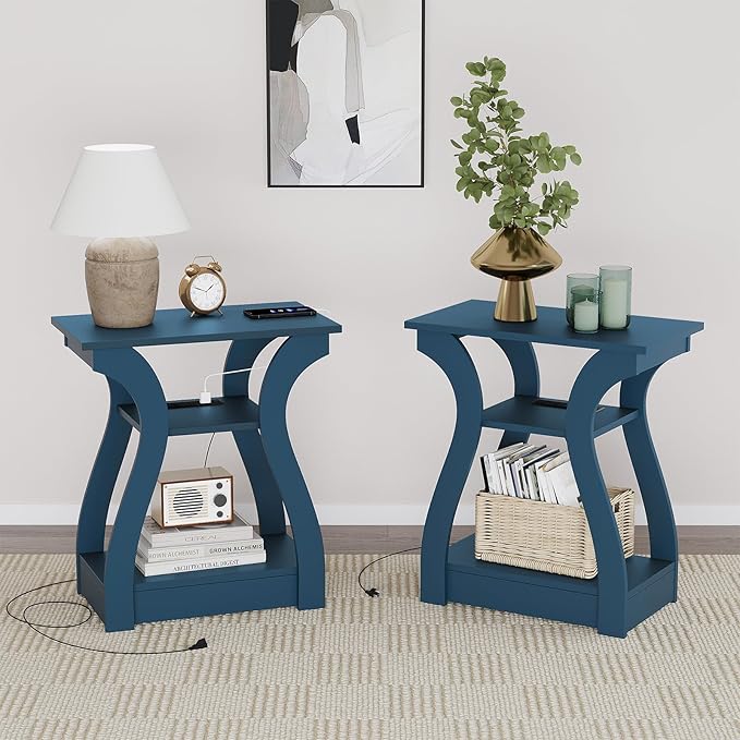 End Tables Living Room, End Table end Table with Charging Station and USB,Nav...