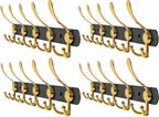 Coat Rack Wall Mount with 5 Tri Hooks, Stainless Steel 16 Inch – Black & Gold Matte Finish, Heavy Duty Wall Mounted Hook Rack for Coats, Hats, Towels, Scarfs, Robes, Bags, Entryway & Bathroom, 4 Pack