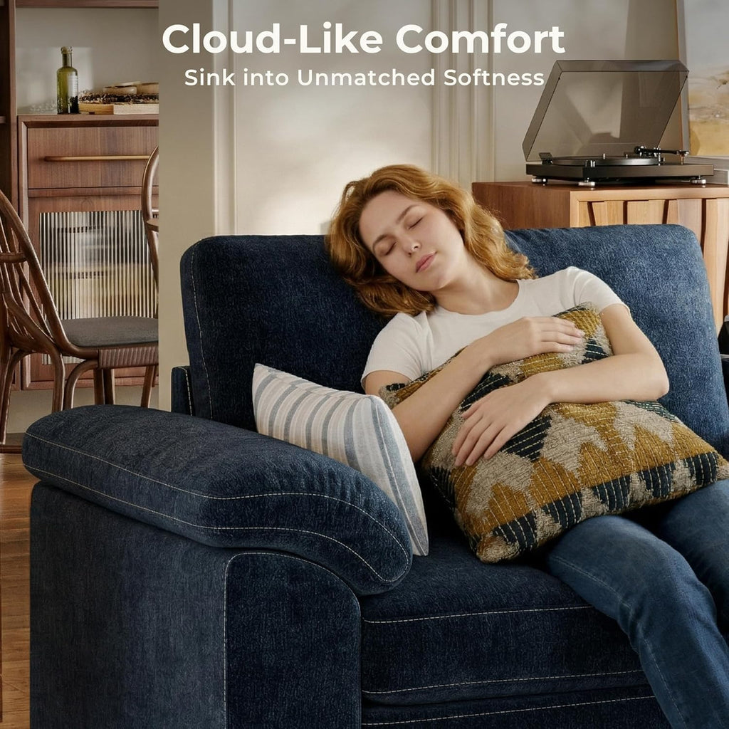 Cloud Couch Sectional, 6 Seater with Console, Chenille in Navy Blue | Detachable and Washable Cover, Sectional Sofas for Living Room, Deep Seat Wide Couch with Chaise, Storage Ottoman