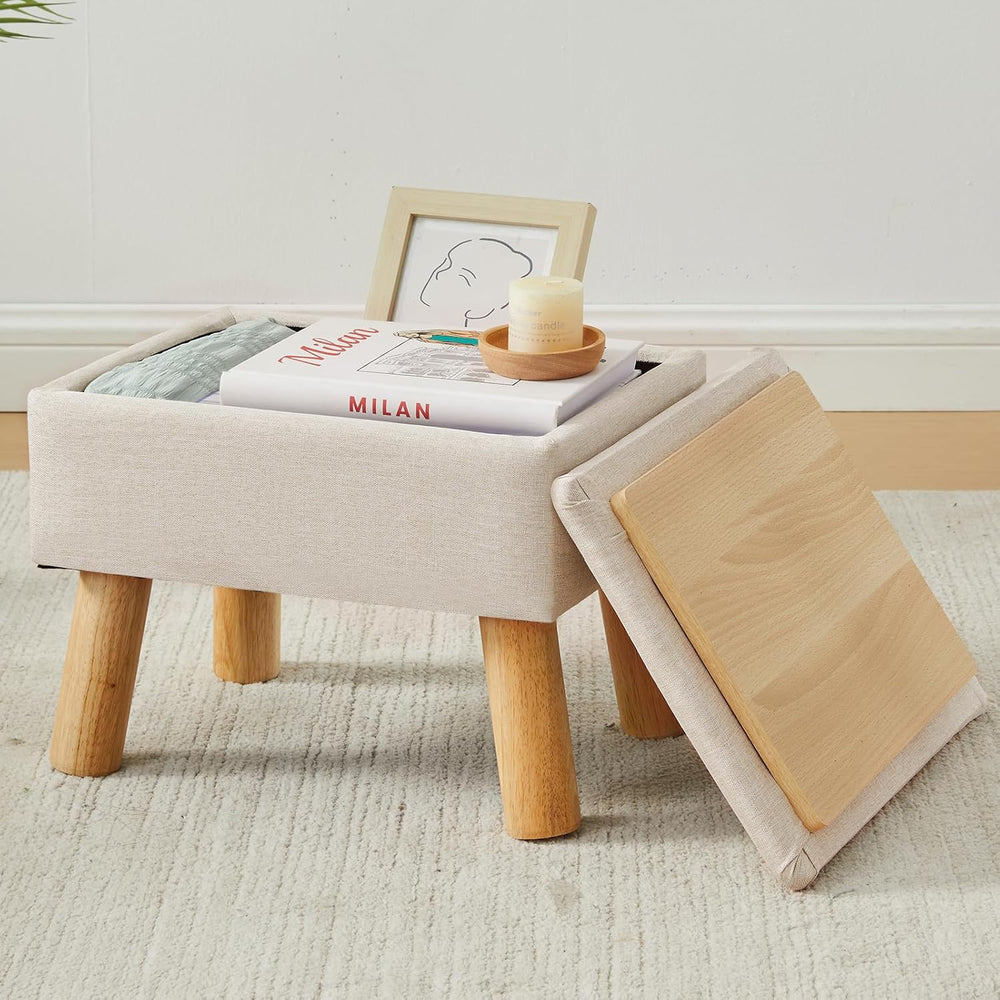 Storage Ottoman, Small Foot Stool Ottoman with Storage, Linen Foot Rest with ...
