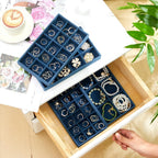 Junkin 12 Pcs Jewelry Tray Velvet Stackable Jewelry Organizer Trays Divided Earring Accessories Storage Containers Box (Rose Red)