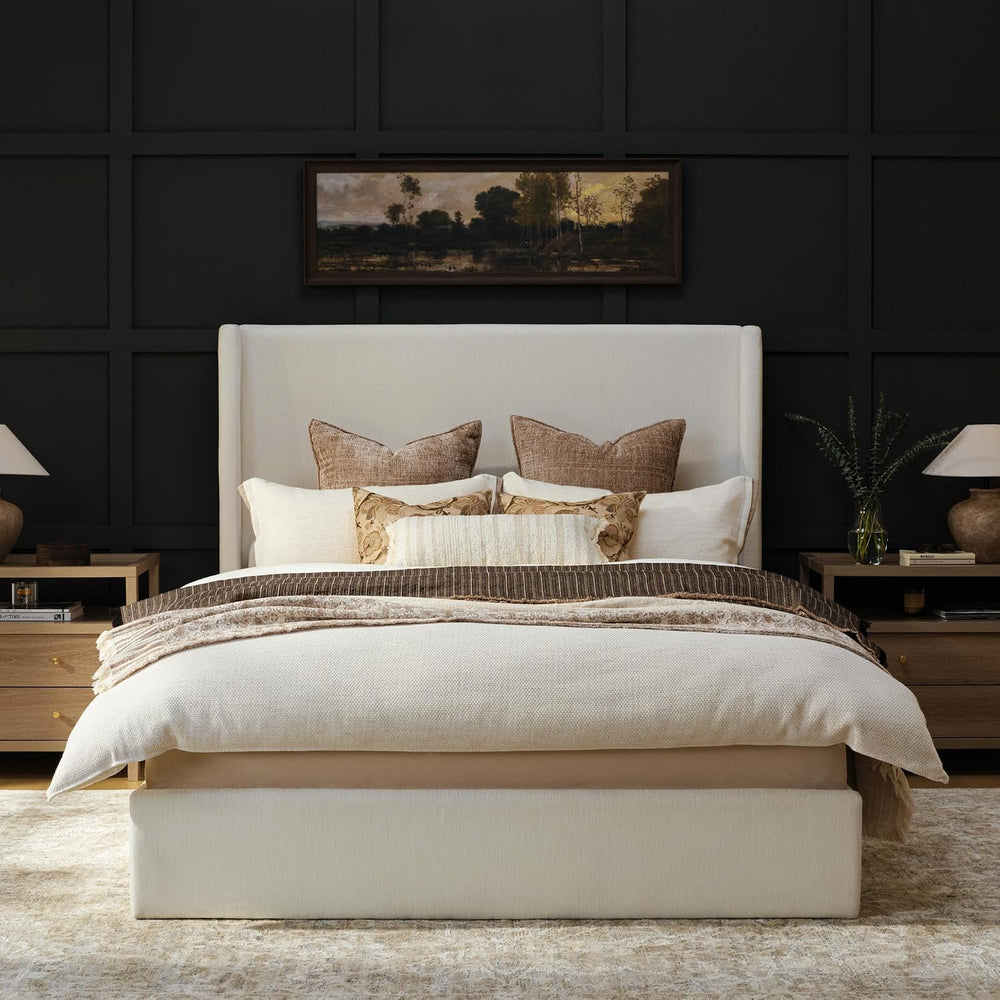 RECCI Queen Bed Frame with 53'' Extra Tall Wingback Headboard, Low Pr...