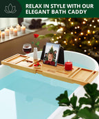 ROYAL CRAFT WOOD Bathtub Tray Caddy for Tub, Bamboo Bath Shelf, Premium Foldable Wood Bath Table, Expandable Bathtub & Bathroom Accessories, New Home Gifts for Mom, Housewarming, Anniversary, Wedding