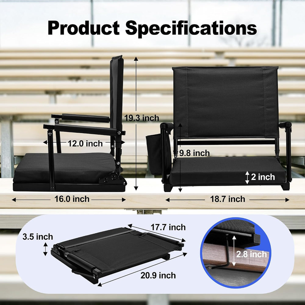 2 Packs Foldable Stadium Seats with Adjustable Backrest Positions, Back Suppo...