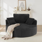 Luxanimarion 55''W 3.5CM Corduroy Single Foam Sofa, Oversized Round Chair with Pillows, Modern Sleeper for Living Rooms, Lounges, Nurseries and Projection Rooms, Wide-Arm Lounge Chair Armchair, Black