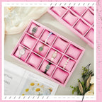 Henoyso 2 Pieces 12 Grid Velvet Watch Tray Jewelry Organizer Stackable Watch Bracelet Bangle Display Holder Adjustable Pillow(Pink)