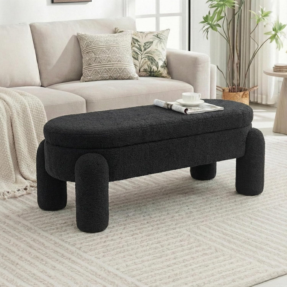 Upholstered Storage Ottoman Bench,45.1" Modern Bench,Large Sherpa Ottoma...