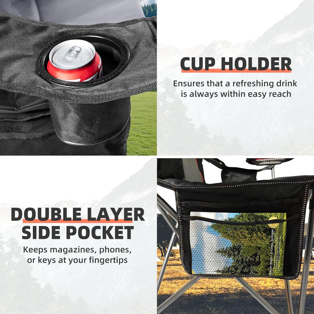 2 Pack Folding Camping Chairs for Adults - High Back Padded Outdoor Lawn Chai...