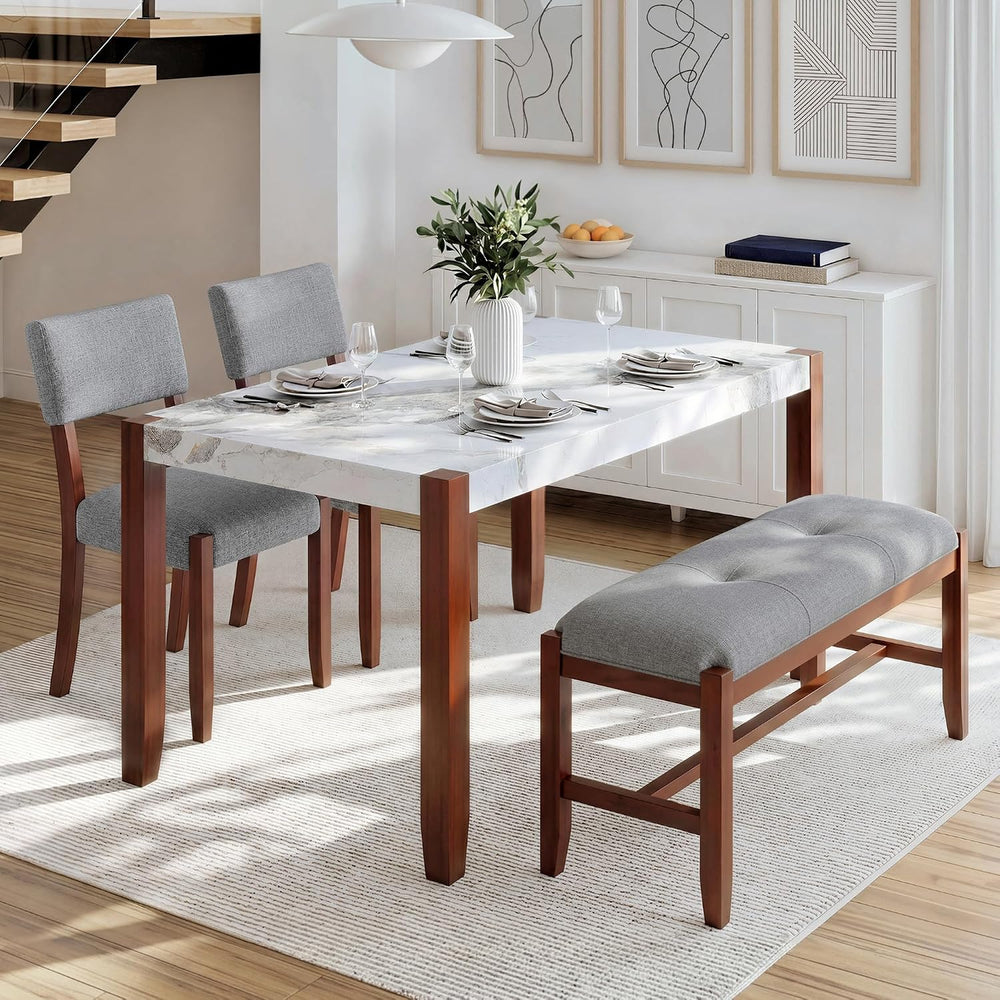 Merax 4 Piece Dining Table Set, Faux Marble Table and 2 Upholstered Chairs 1 ...