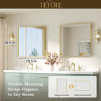 TETOTE Brushed Gold Bathroom Mirror 30 x 30 Gold Metal Framed Bathroom Mirror, Tempered Glass, Modern Farmhouse Wall Mounted Mirror for Decorative(Horizontal/Vertical)