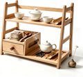 Tea Matcha Coffee Bamboo Station with Drawer for Kitchen and Office | countertop tidying, two-tier design, easy to clean, requires no complicated assembly, multi-scene use, tea drawer