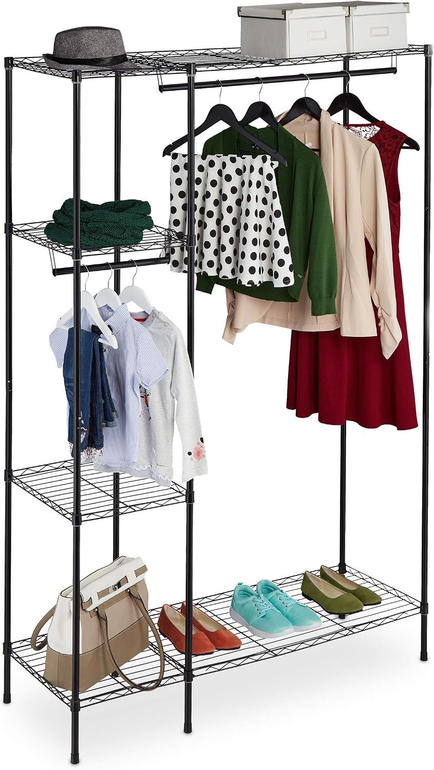Relaxdays Open Clothes Rack, Black, 180 x 120 x 45 cm