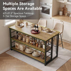 LITTLE TREE Kitchen Island with Storage, 63 Inches Width Kitchen Shelf with Large Worktop, Modern Kitchen Counter for Dining Room, Kitchen, Living Room, Easy to Assemble, Brown & Black