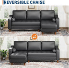 GarveeHome 88.9" L-Shape Couch with Convertible Chaise, Sectional Sofa with Deep Seat, Modern Mid-Century Leather Sofa for Living Room, 3 Seat Comfy Leather Couch, Black