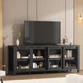 GAOMON TV Stand for 65" with Entertainment Center, Storage Cabinet, 4 Sliding Glass Doors, Mid Century Modern Media TV Console Table for Living Room Bedroom, Black