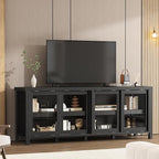GAOMON TV Stand for 65" with Entertainment Center, Storage Cabinet, 4 Sliding Glass Doors, Mid Century Modern Media TV Console Table for Living Room Bedroom, Black