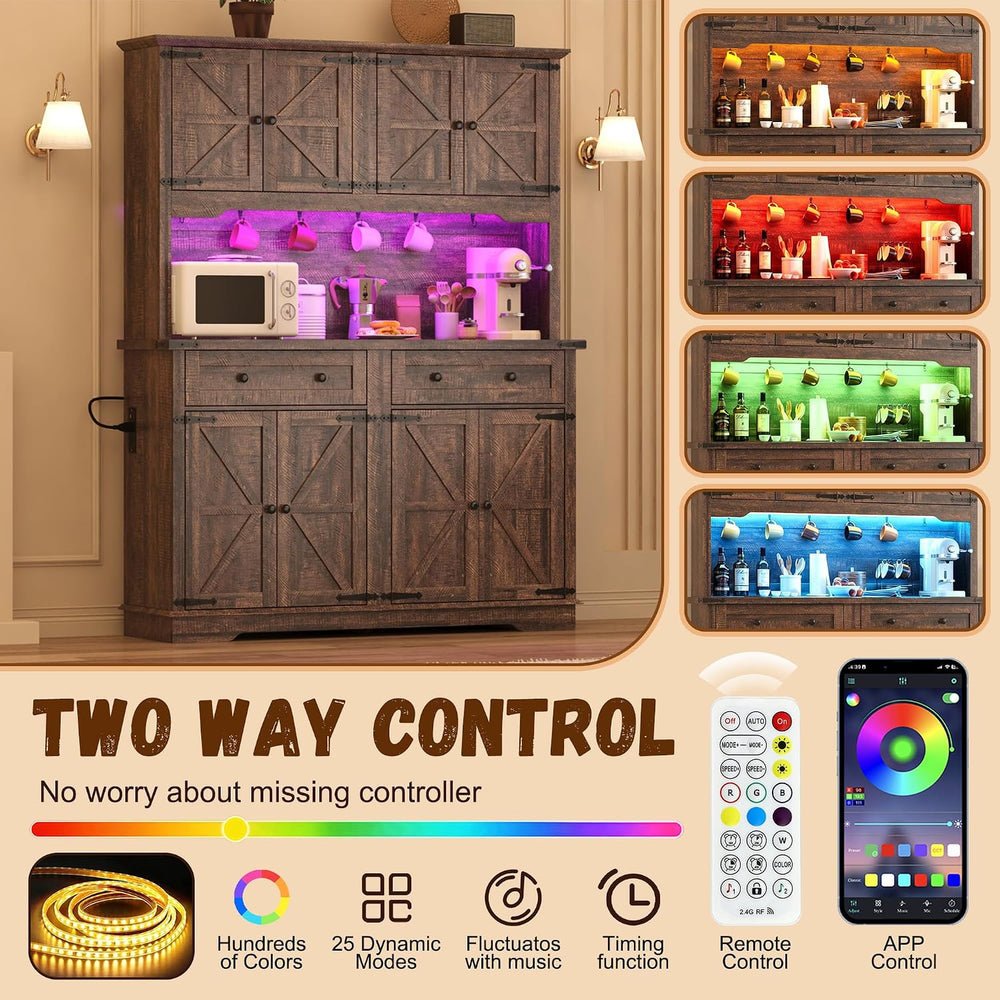 71" Tall Large Pantry Storage Cabinet w/Power Outlet,55" Wide Farmh...