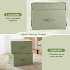 ANMINY Fabric Storage Bins with Zipper Lids, 15"x10"x6", Green, 1 PCS | 15.6Qt Cotton Linen Storage Box, PP Board Frame, Washable Collapsible, with Handles & 3-side Open Lid, Stackable, Small