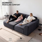 Modular Floor Sofa, Cozy Corduroy Sectional Couch with Fully Washable Covers, Frameless L Shaped Couch for Living Room, Family & Pet Friendly Lounge, No Assembly (Black, Left Facing Chaise)