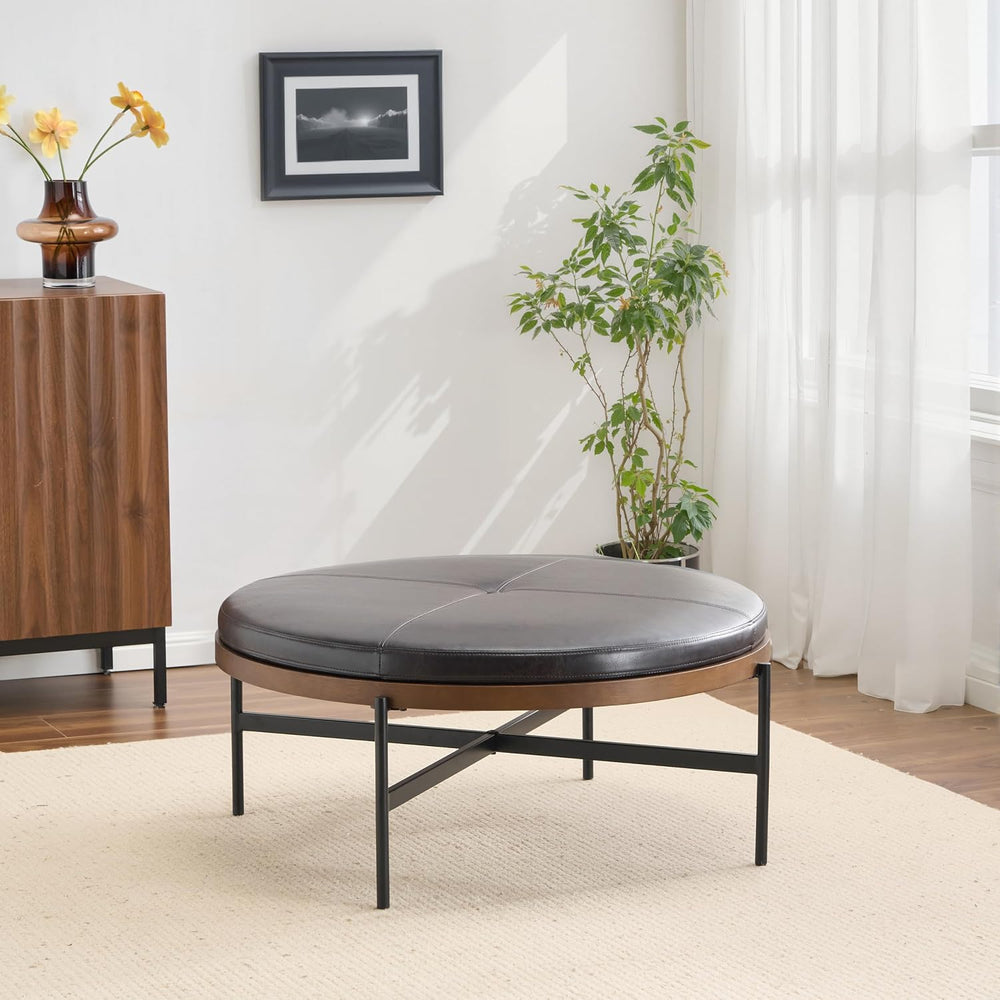 Christopher Knight Home Neapo Modern Round Ottoman Coffee Table, Faux Leather...
