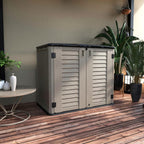 Horizontal Resin Storage Shed, 34 Horizontal Cu.ft Outdoor Storage Cabinet Waterproof for Garden/Backyard/Home/Pool, Lockable(34 Cu.ft-Brown)
