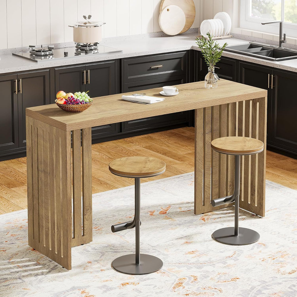 Tribesigns 63-Inch Bar Table with Louvered Base, Natural